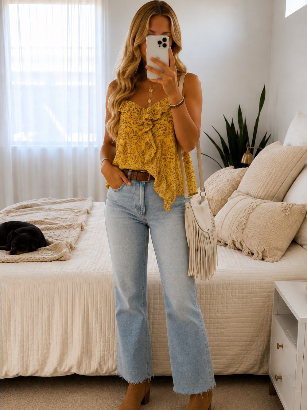 Candie's Yellow Floral Ruffle Camisole